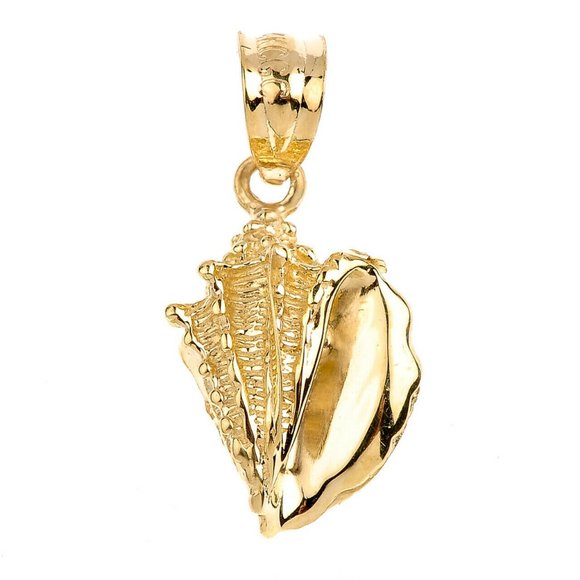14k Solid Gold Seashell Sea shell Pendant Charm